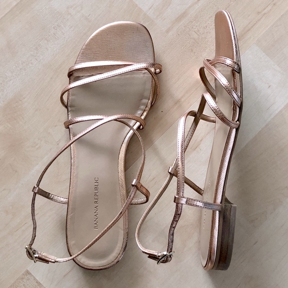Bronzy Metallic Rose Strappy Flats
